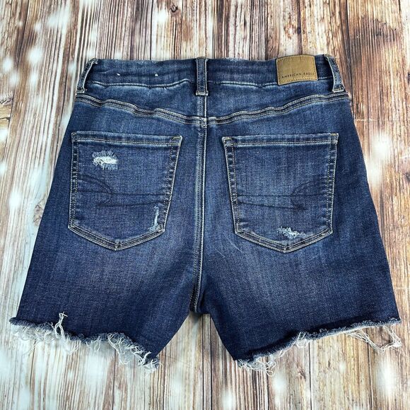 American Eagle CURVY HI RISE SHORTIE Size 4 Blue Denim Cut Off Jean Shorts 26x4 - Picture 2 of 9